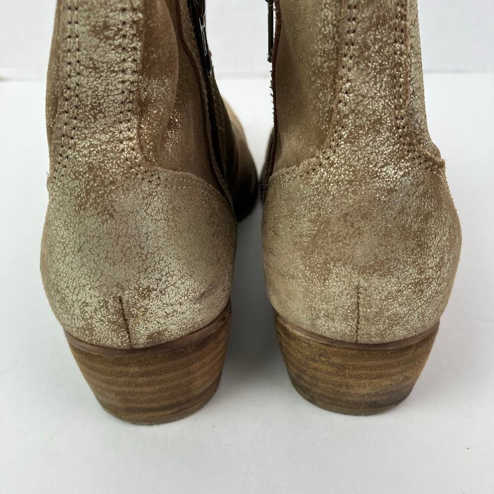 Anthropologie Seychelles Sz 8 Lucky Penny Ankle Booties Distressed Gold Leather - Picture 7 of 16